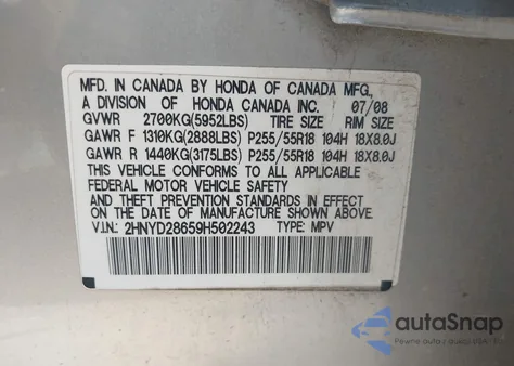 2009 Acura Mdx Technology Package z USA, uszkodzony, nr VIN 2HNYD28659H502243